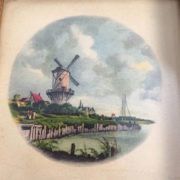 Vintage Miniature Donald Art Co Dutch Windmill Print 4.75" Square Wood Frame - Picture 3 of 6